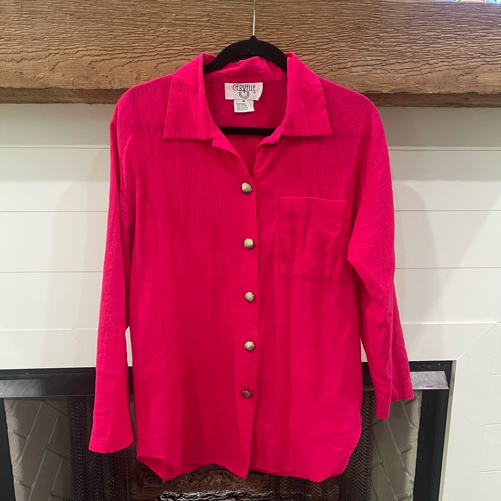 Vintage pink button down with gold seashell buttons